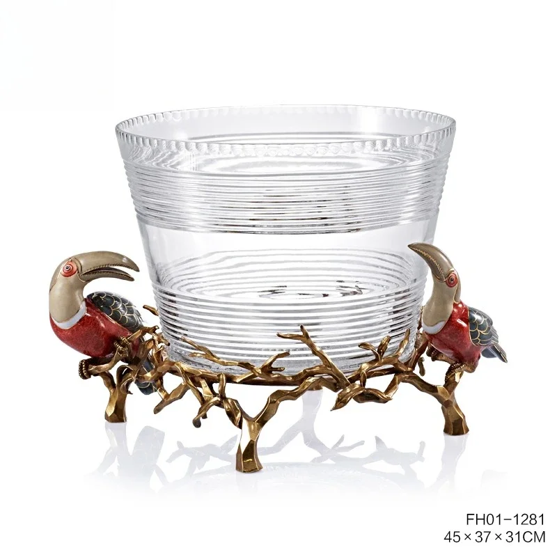 European-style Prague imported crystal glass painted gold-painted porcelain toucan big ice bucket high-end bucket