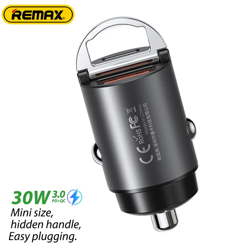 Remax Mini Ring 30W PD+QC Fast Charging Car Charger 1A1C Output Multi Compatible For All Mobile Phones and Tablets