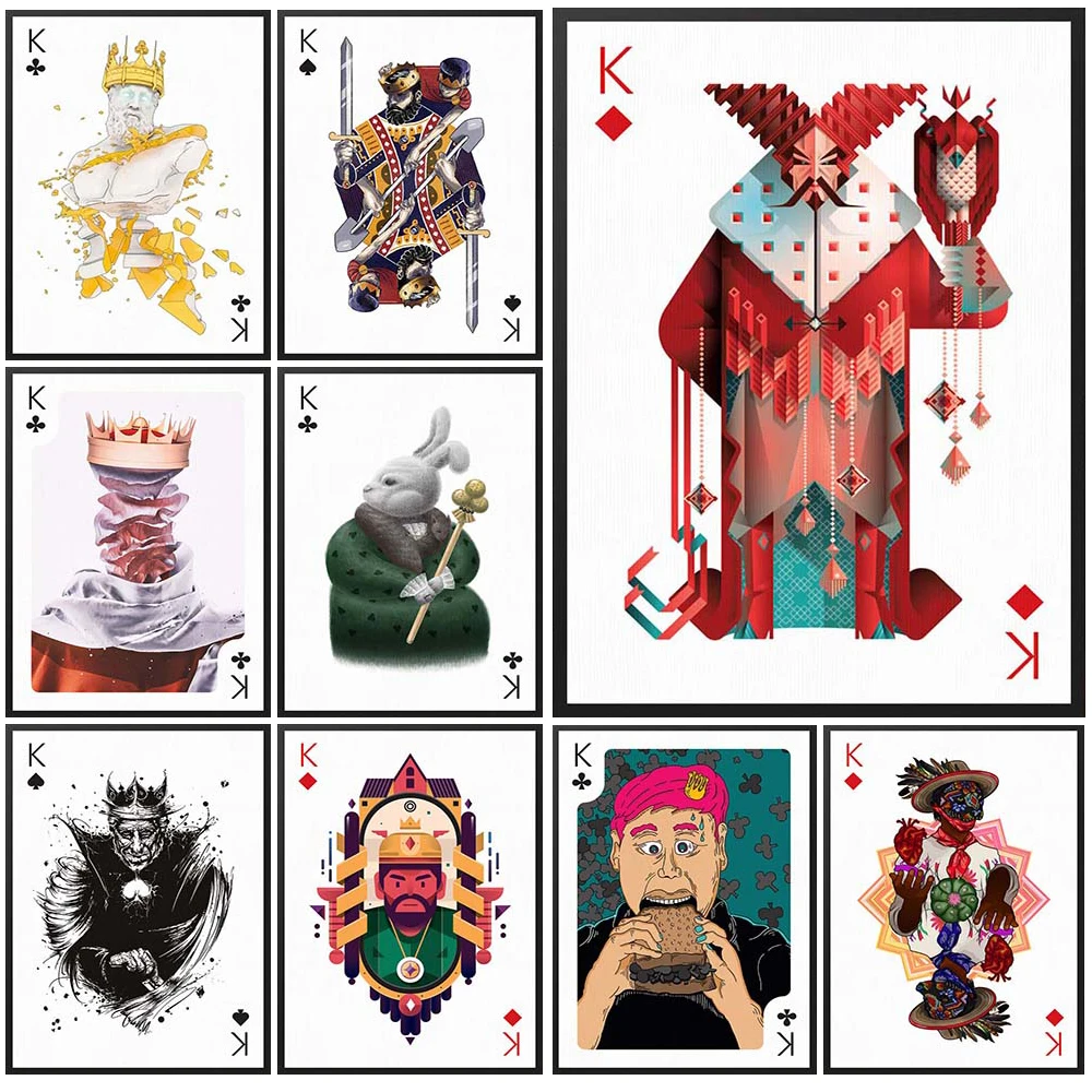 

King Playing Cards Cartoon Poker Bar Wall Pictures For Living Room Nordic Poster Wall Art Canvas Painting Home Decor Unframed