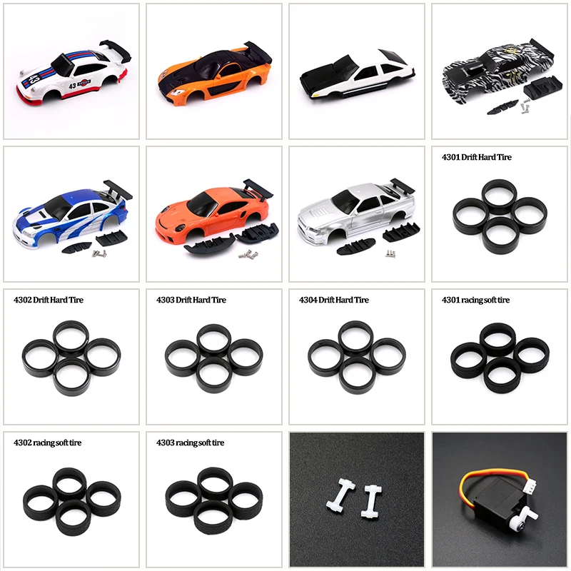 JIABAILE 4301 4302 4303 4304 4305 4306 4309 1:43 pièces de rechange de voiture RC coque de voiture pneu arbre d'entraînement engrenage de direction