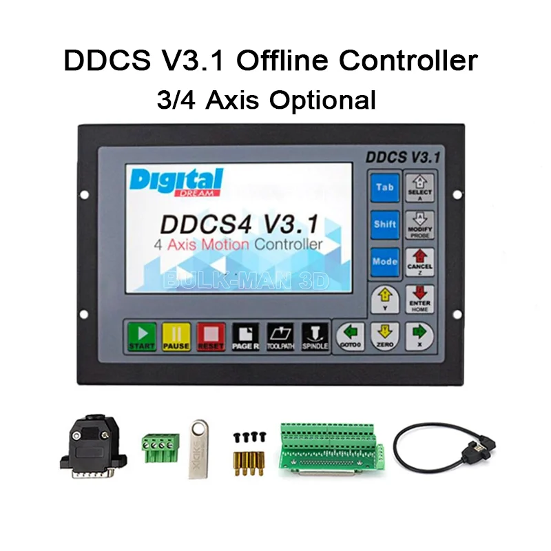 BulkMan3D DDCS4 V3.1 Offline CNC Controller Bundle with 3N.m Closed Loop Stepper Motors Shielded Cables for CNC Router Engraver