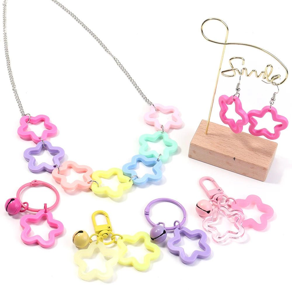 30pcs/lot Colorful Acrylic Star Pendants 30mm Hollow Stars Charms Pendant Loose Spacer Bead For DIY Jewelry Making Keychain image 2