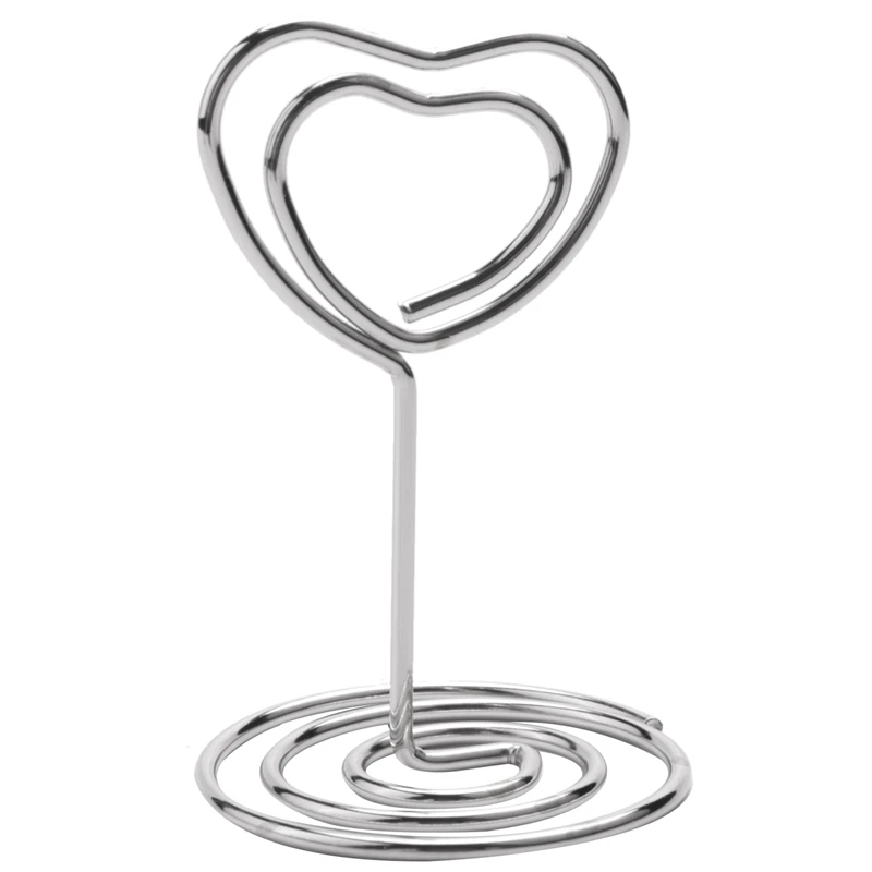 30 Pcs Card Holder Heart Shape Table Picture Stand Wire Tabletop Photo Holder Menu Clips For Wedding Party Number,Silver