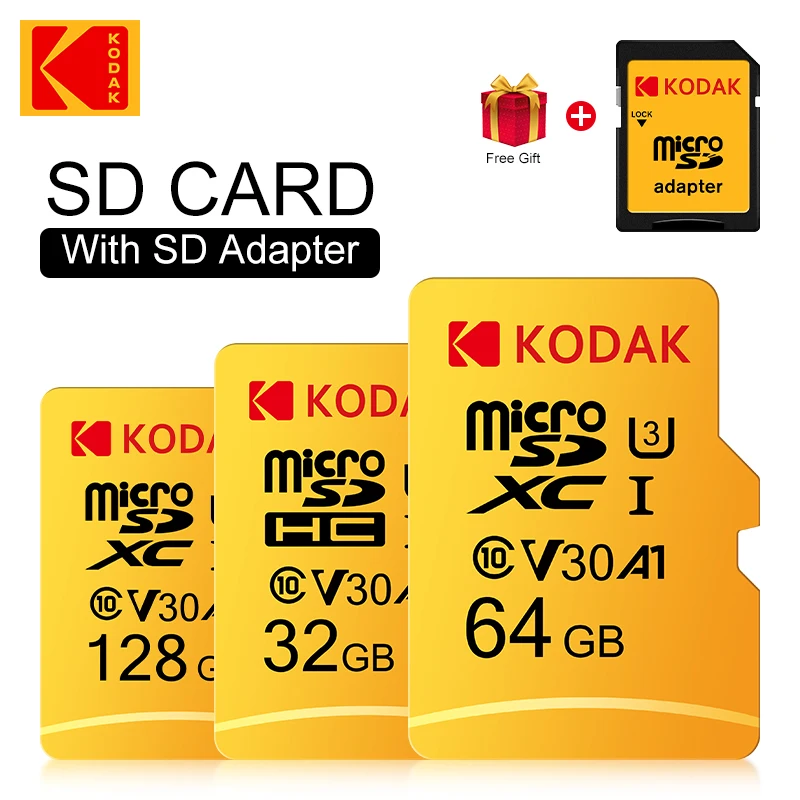 Kodak TF Memory Card 32GB 64GB 128GB with Adapter, High-Speed TF Card Is Suitable for Tablets/Cameras/Mobile Phones/Notebooks