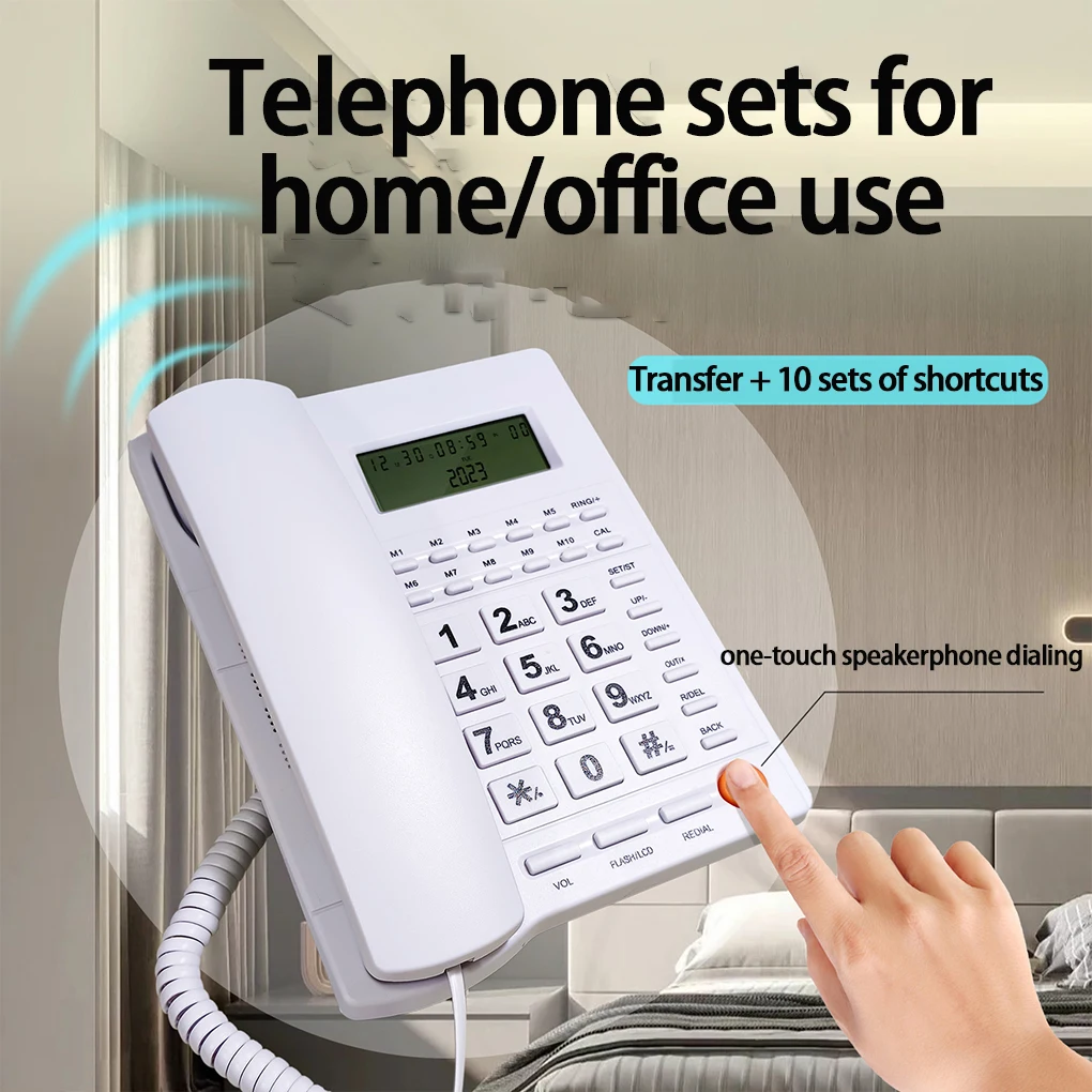 Desk Corded Telephone With Display For Home/Hotel/Office Support Music On Hold Landline Phone Corded