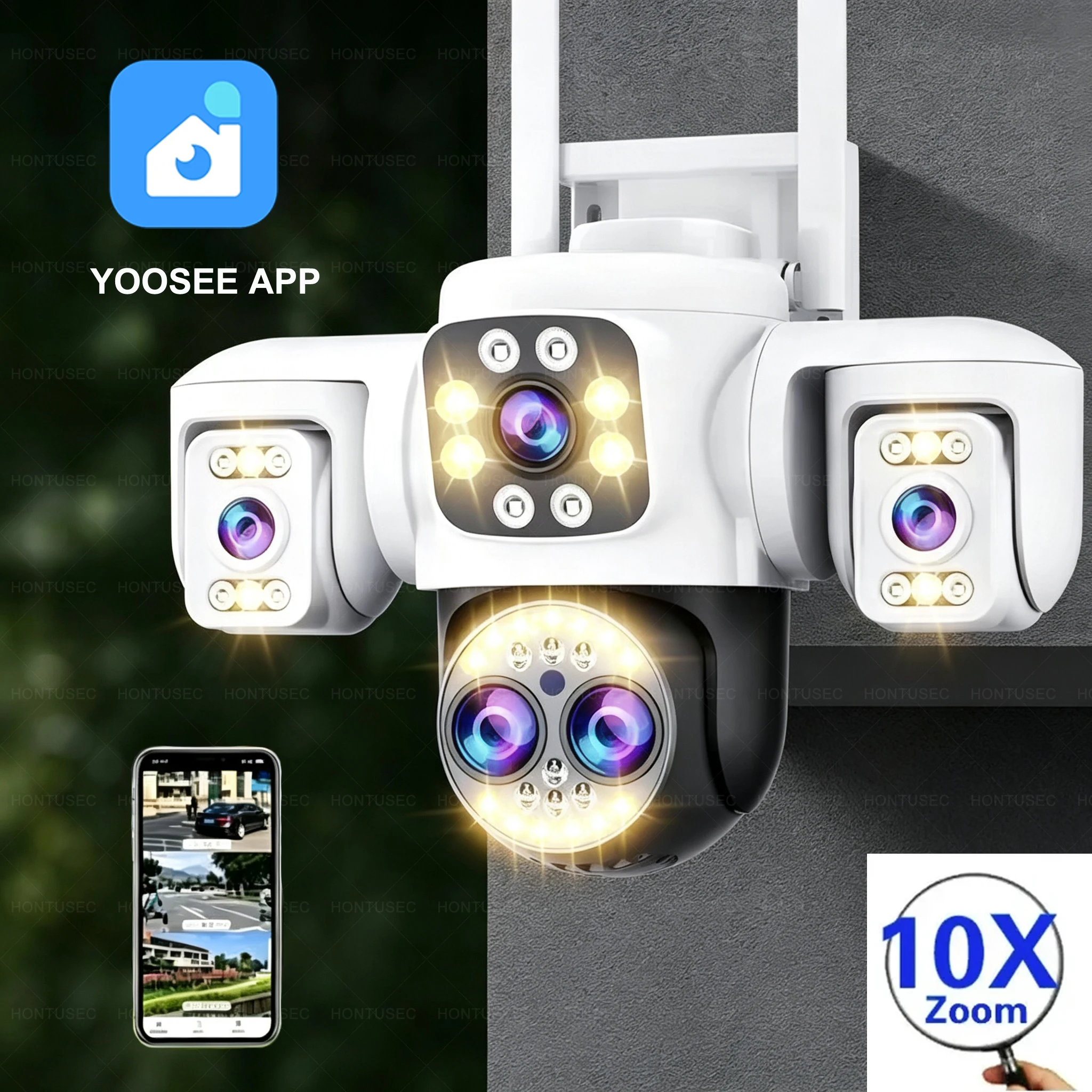 YOOSEE 8K 16MP 10X ZOOM 4 Lens 3 Screens Wifi PTZ Camera Outdoor Color Night Vision Auto Tracking Two Way Audio Security Camera