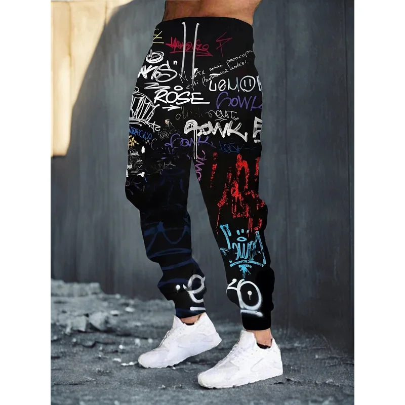 

New street hip-hop style fashionable and casual 3D graffiti printed men's outdoor trousers for the autumn of 2026