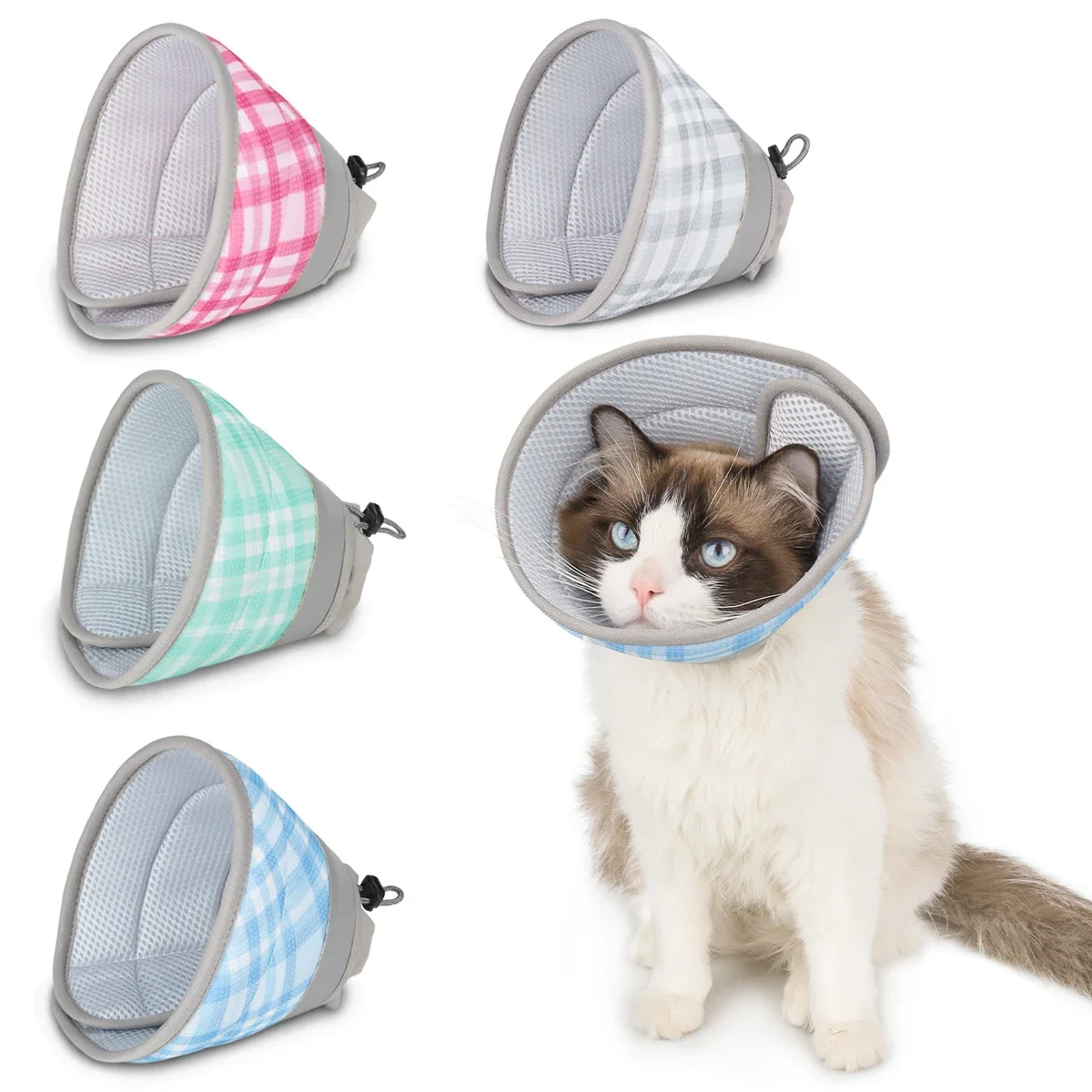 Breathable Pet Protective Cover Cat Adjustable Cartoon Pet Cone Collar Post-operative Anti-bite and Anti-licking Wound An