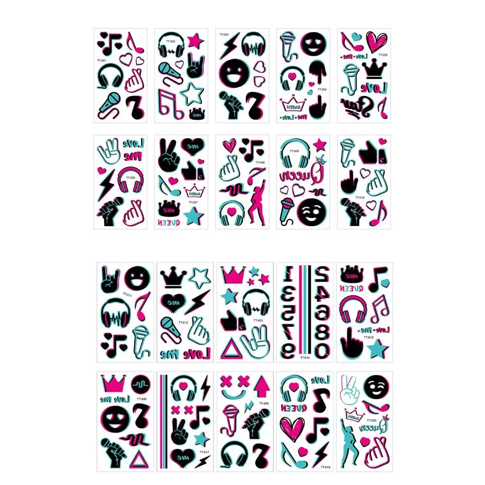 20 ورقة ملصقات وشم مضيئة صديقة للبشرة كرتونية مقاومة للماء للحفلات الموسيقية ألعاب وشم مزيفة لتزيين نادي الحفلات #6