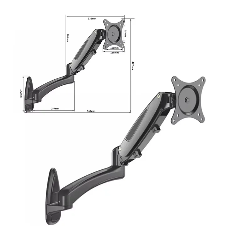 Single Monitor Stand Premium Slim Adjustable Spring-Assisted Full Motion Holder Bracket Arm for 17 to 32 inch Computer Screen