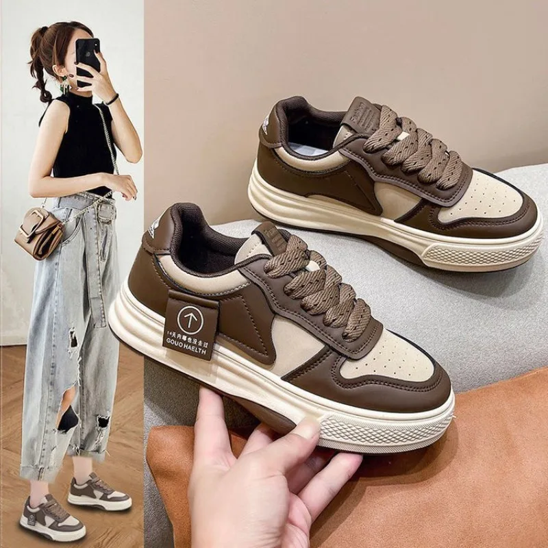 Damen Muffin Plateau-Sneaker in Khaki und Schwarz, Vielseitige Bequeme Freizeitschuhe für Frauen, Frühjahrskollektion
