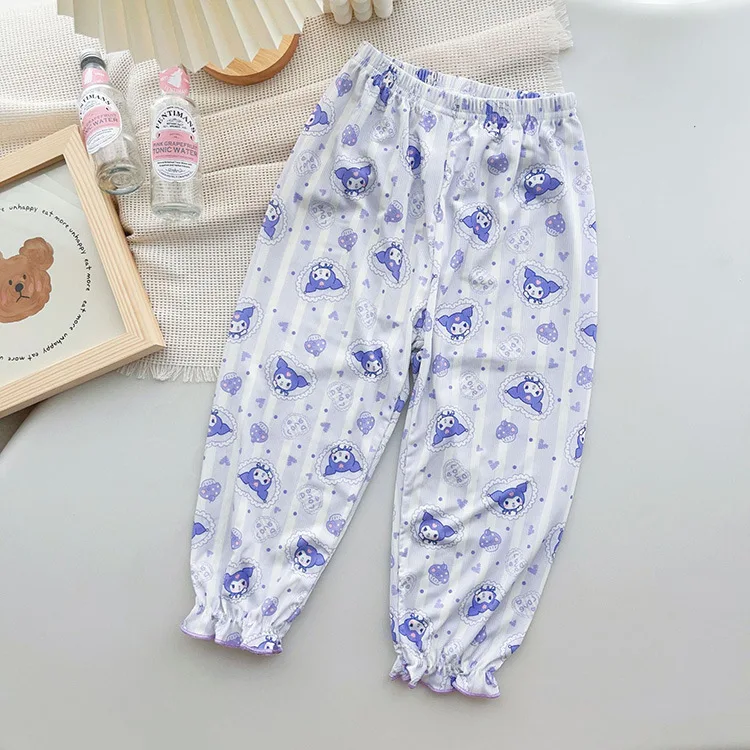 2024 Girls' Summer New Cartoon Full Print Pants With Cute Breathable, Loose and Mosquito Proof Pants