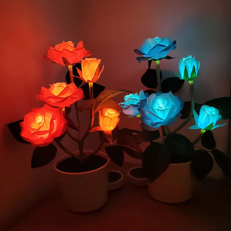 Solar Powered Rose Lawn  Lamp Garden Balcony Home Bedroom Led Rose Decorative Table Lamp Artificial Plant Bedside Flower Pot