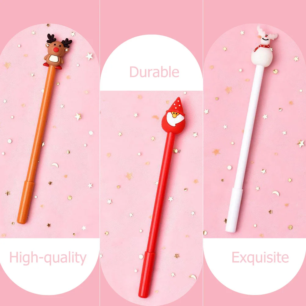 12 Pcs Cartoon Christmas Signature Pen Office Come Stick Pens Plastic Holiday Gel