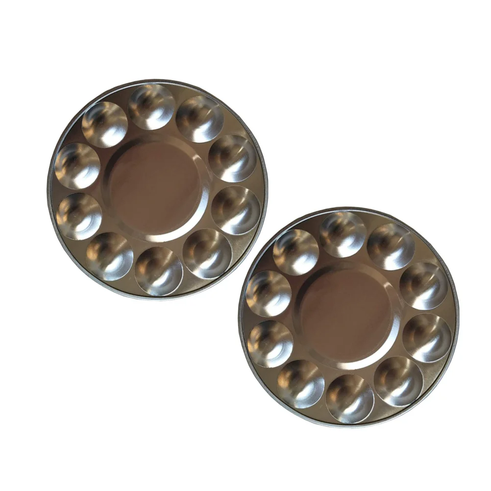 2Pcs Aluminum Watercolor Paint Palette 10 Compartment Drawing Tray Portable Easy Clean Art Craft for Beginners