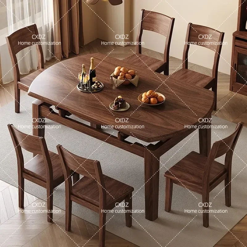 New Chinese Style Solid Wood Dining Table Black Walnut Foldable Multifunctional Square and Round Dual Purpose Home Dining