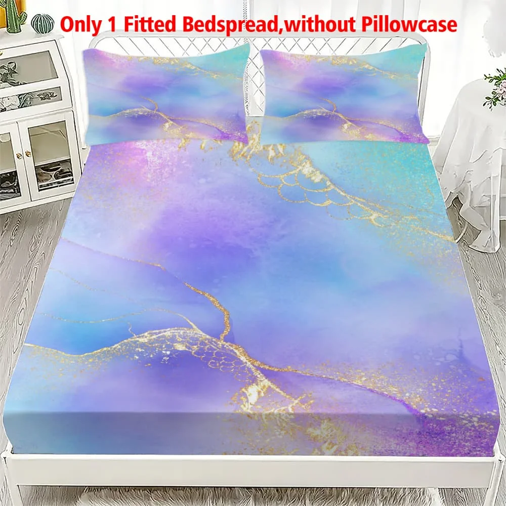 1 Stück Lila & Blaues Aquarell-Marmor-Druck Spannbettlaken mit Tiefen Taschen, Elastischer Matratzenbezug für Einzel-, Doppel-, Queen- und King-Size-Betten, Schlafzimmer-Dekoration