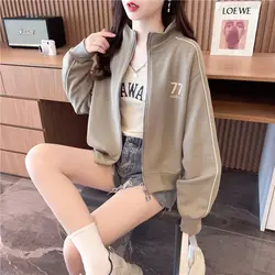 Fashion Stand Collar Zipper Embroidery Sweatshirts Female Clothing 2024 Autumn Winter New Loose Korean Tops Casual Sweatshirts