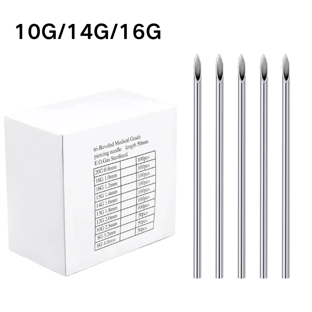 100PCS Body Puncture Piercing Needle 10G 14G 16G Surgical Steel Sterile Ear Nose Navel Nipple Lip Piercing Tool Tattoo Needle