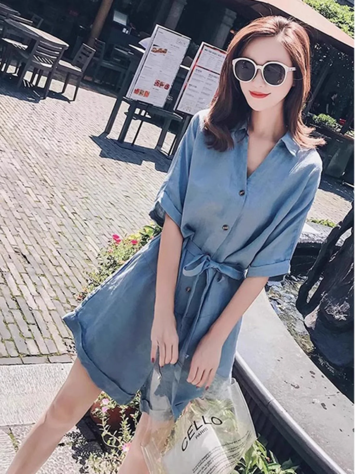 

Blue Cotton Linen Workwear Jumpsuit Women's Loose Casual High Waist Short Pants Style Comfortable Slimming Summer New Arrival