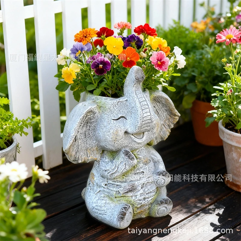 Elephant Planter Pot Vintage Magnesium Oxide Garden Statue For Patio Balcony Rustic Shabby Chic Decor Gift For Plant Lovers