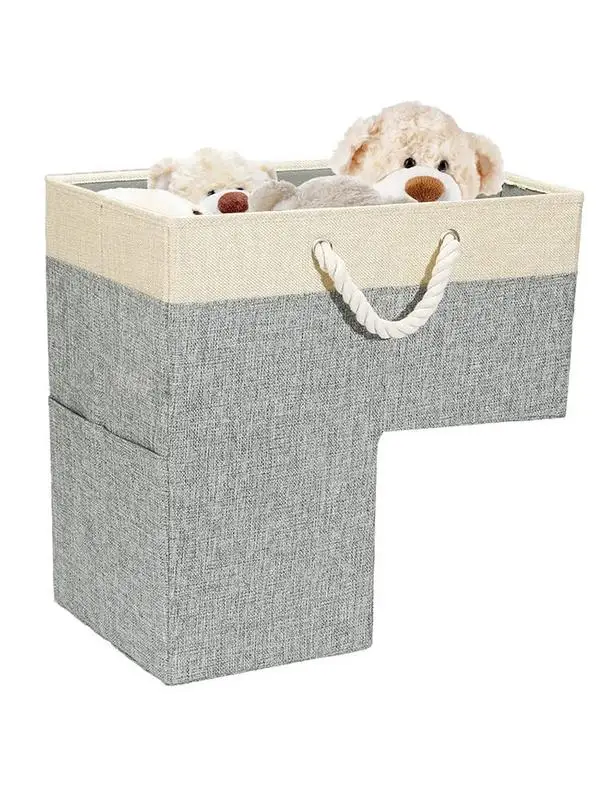 1pc Stair Laundry Basket Laundry L-Shaped Organizer Basket With Handles Foldable Storage Organizer For Home Stair Decoration