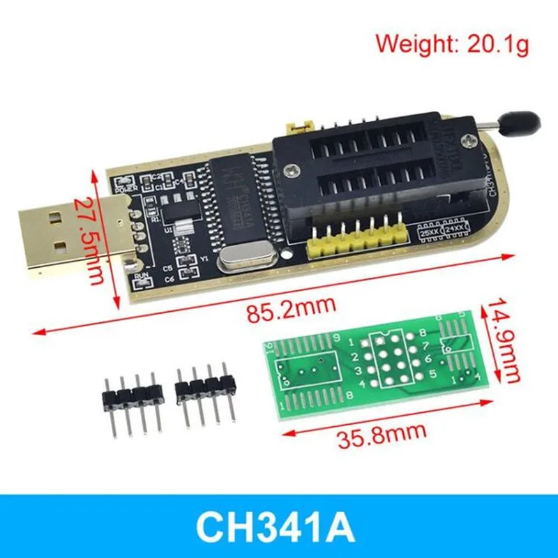 CH341A programmer complete set of 24 25 series USB programming modules+SOIC8 SOP8 test clamp Complete set of 7-in-1