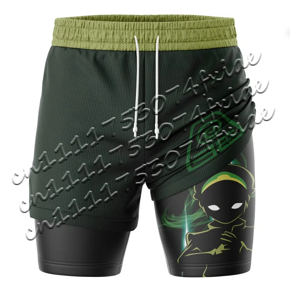 Men's/Women's New Toph Beifong Avatar 2-in-1 Sports Shorts, Earthbending Anime Print, Breathable Fitness Shorts Gym Shorts