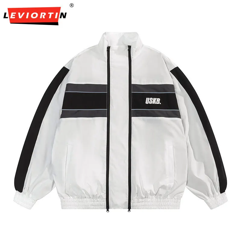 

Youth popular color contrast patchwork windproof men's loose embroidered stand collar jacket
