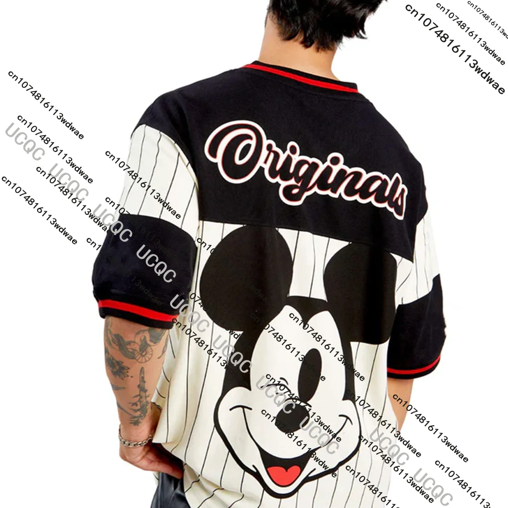 ميكي ماوس البيسبول جيرسي التي شيرت المرأة شريط كم خمر ديزني الكرتون الأصلي طباعة كبيرة الحجم زوجين هدية الكريسماس