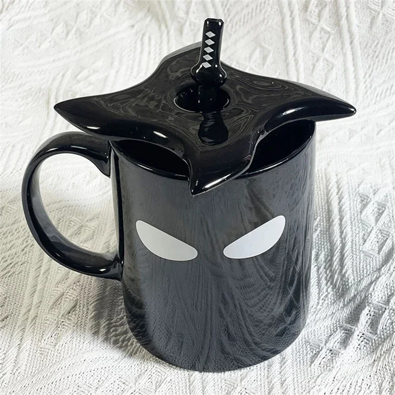 Novelty Ceramic Mug With Lid Ninja Cartoon Theme Coffee Cup Cute Quirky Travel Water Cup For Teens And Women Office Desk Gift