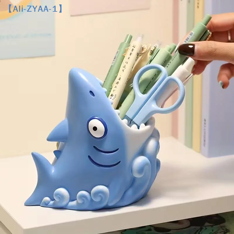 【ZYAA-1】1pc Shark Desk Organizer, Resin Pen Holder & Shelf For Office School Decor, Birthday Gift For Students Professionals