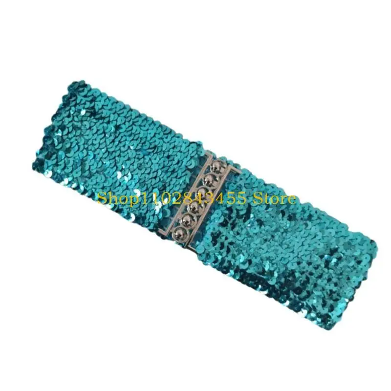 49MC Sequined Wide Corset Belt Women Elastic Waspie Belt for Teenager Girl Shimmering Waist Cincher Jackets Dress Decoration
