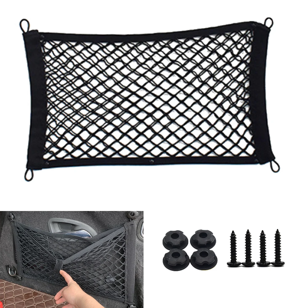 Stretchable Small Cargo Net Pocket, Storage Mesh Net, Elástico com parafusos de montagem e ganchos para RV Truck Car SUV Boats
