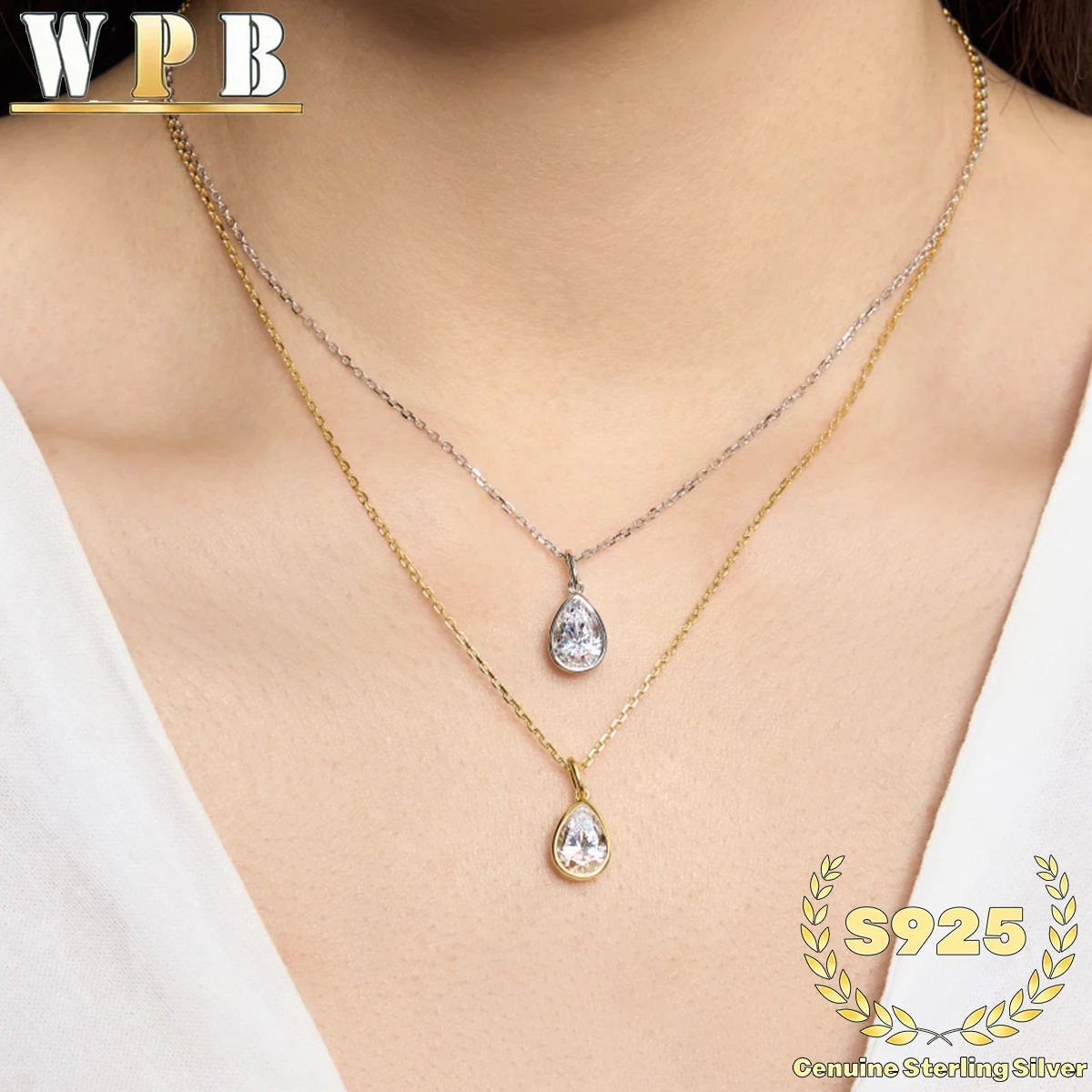 

S925 Silver Teardrop Zircon Pendant Necklace, Sparkling Cubic Zirconia Bezel Set, Thin Cable Chain Dainty Jewelry Gift for Women