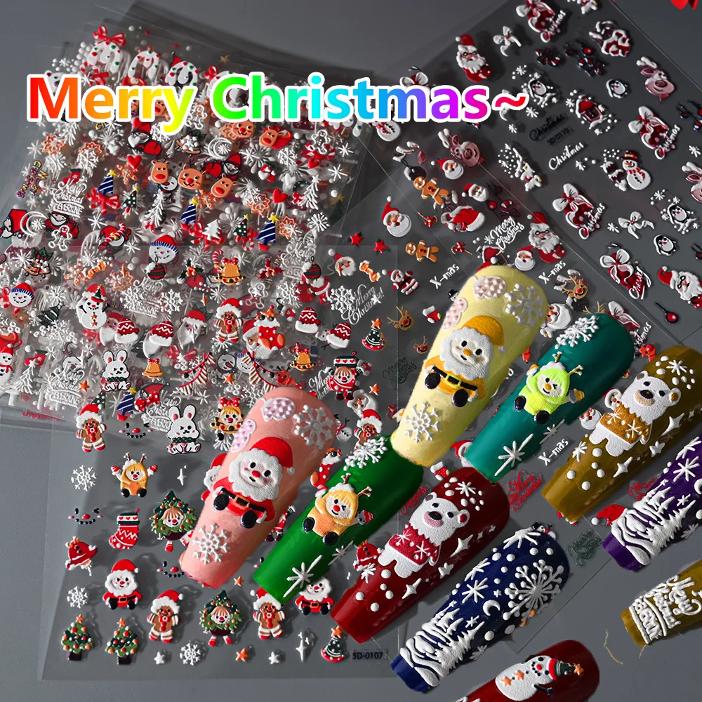 Kawaii Prego Adesivos para DIY, 5D, Ano Novo, Papai Noel, Floco de Neve, Alce, Decalque de Natal, Encantador Natal Slider, NK-2024