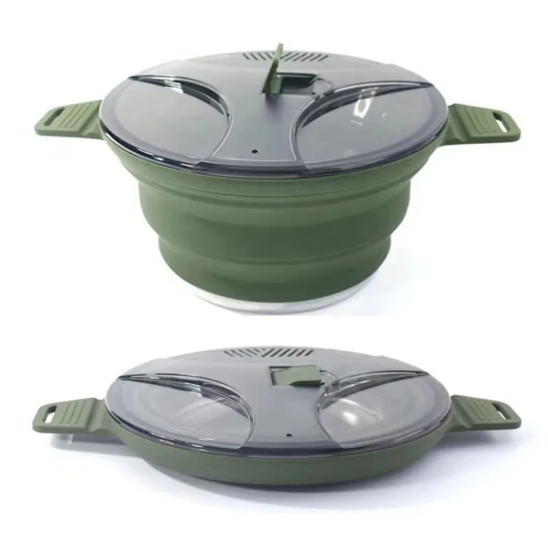 Hot Sale Collapsible Silicone Frying Pan Gas Cooker Compatible 2.0-3.0L Capacity No Lid for Outdoor Camping Hiking