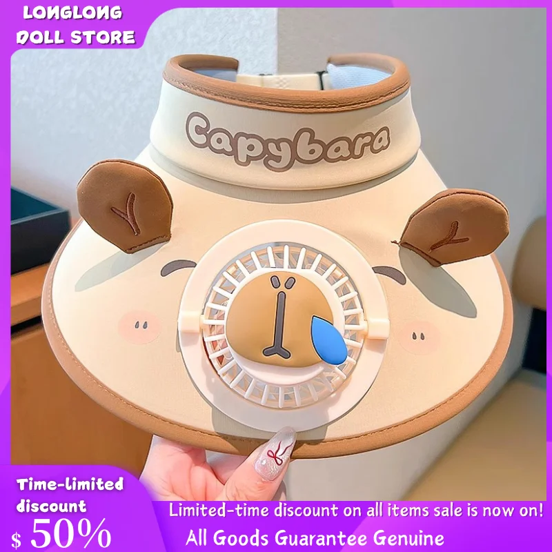

Cute Kid Summer Sun Hat With Fan Sun Protection Hat Cartoon Capybara Outdoor Sun Protection Hollow Brim Open Top Sun