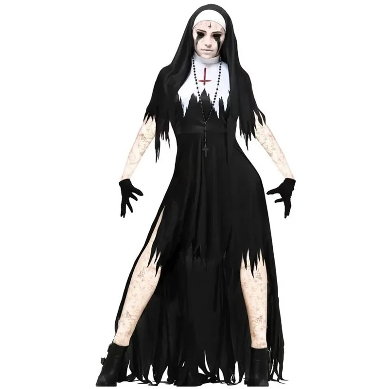 Halloween Day of the Dead Bloody Demon Preacher Priest Nun Cross Masquerade Role Play Costume