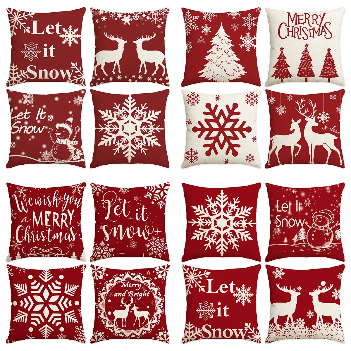 4Pcs Christmas Cushion Covers Throw Pillow Covers Snowflake Reindeer Xmas Tree Snowman Print Sofa Living Room Home Decor
