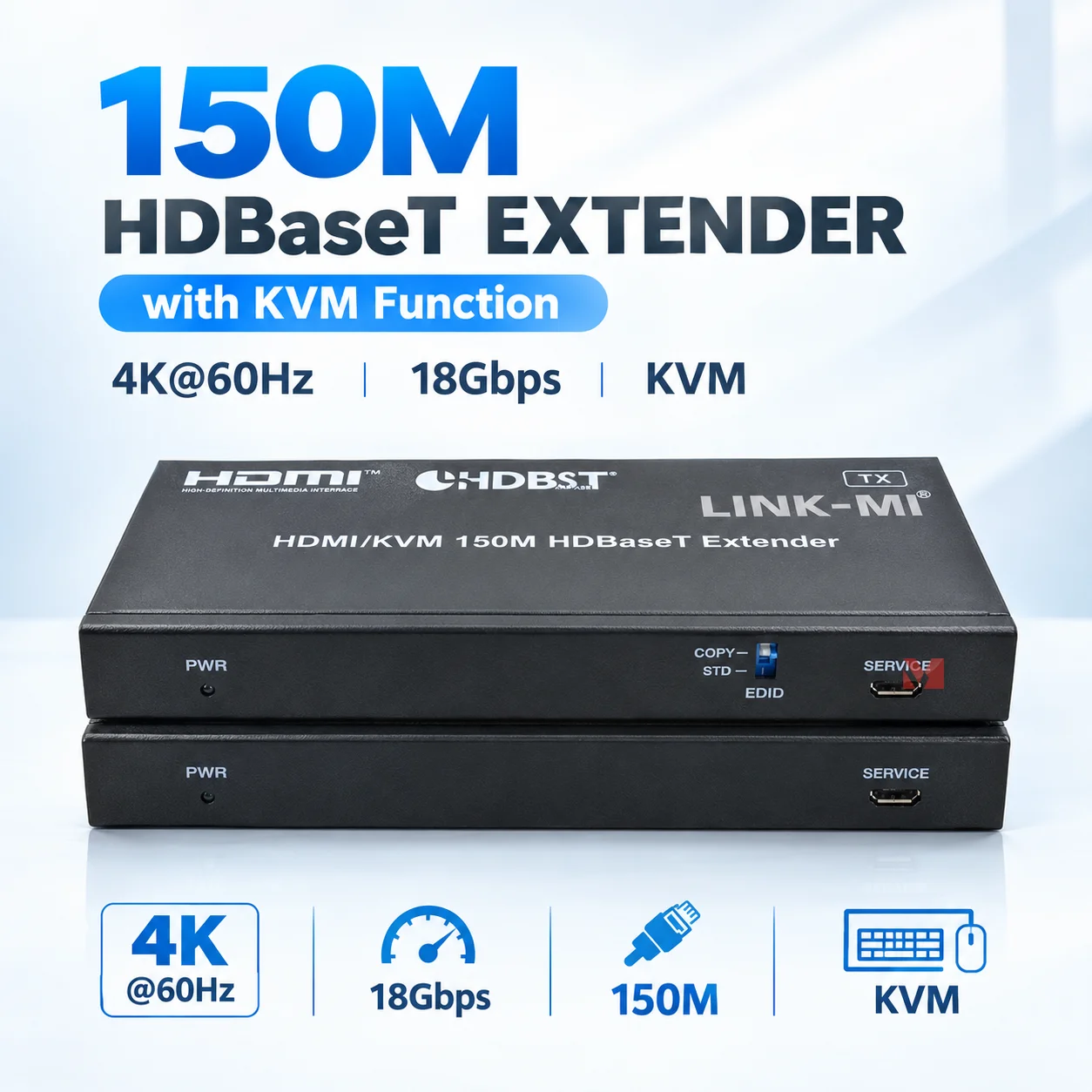 HDMI Extender 150M HDMI KVM Extender 4K60Hz Audio Video Transmitter Receiver For PC DVD or Blu-ray Player