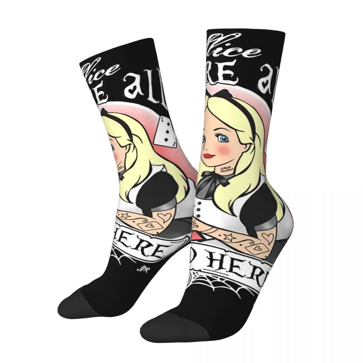 Retro Punk Alice In Wonderland Anime Sports Socks Polyester Middle Tube Socks for Unisex