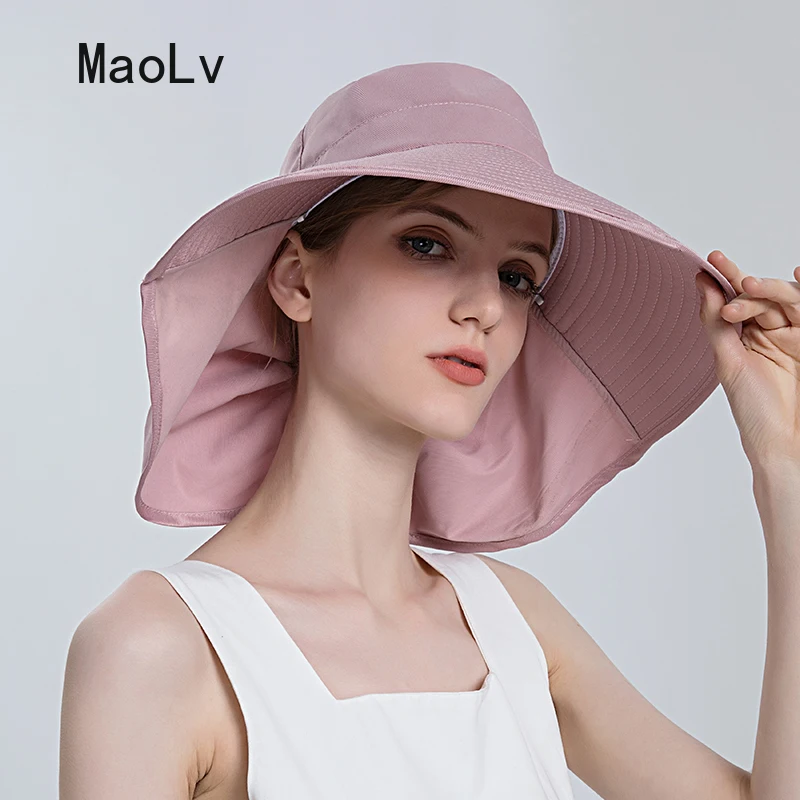 Beach Visor Ponytail Cap Summer Sun Hat for Women Outdoor Neck UV Protection Cycling Fishing Fisherman Hat Big Brim Bucket Hat