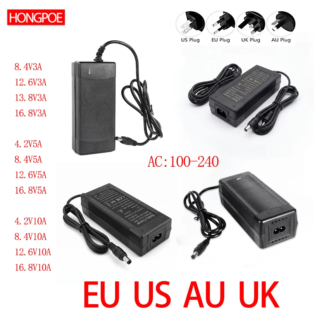 CE Multi-Spannungs-Ladegerät Lifepo4-Ladegerät 4,2V 8,4V 12,6V 16,8V 3A 5A 10A AC 100-240V Adapter für LED-TV LED-Streifen LiFePO4-Batterie