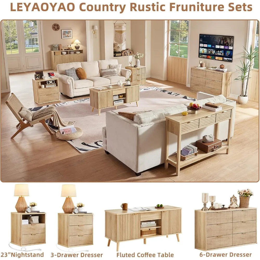 48" Fluted Lift Top Coffee Table with Hidden Storage & Adjustable Shelves, Lifting Tabletop Large Rectangular Coffee Ta