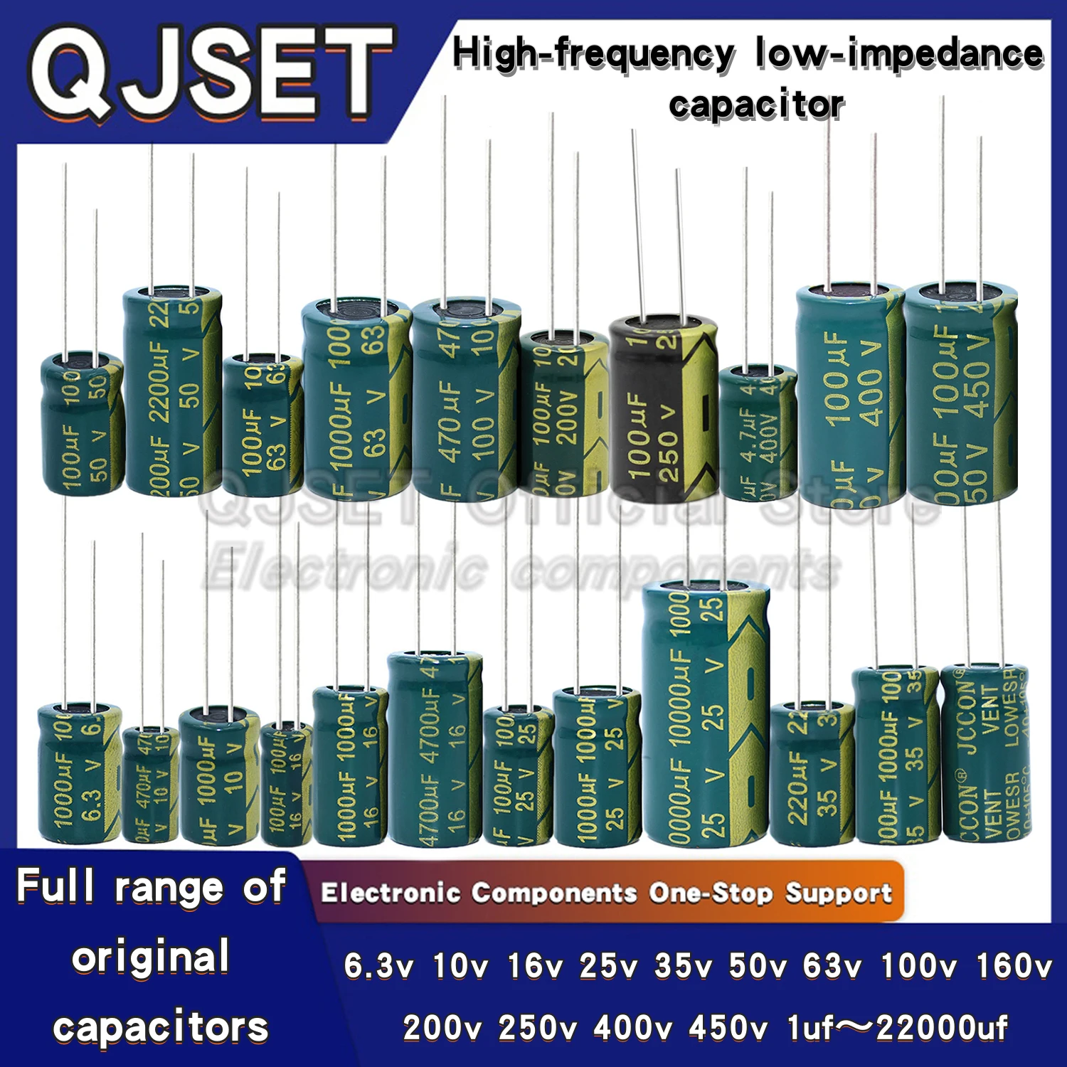 JCCON 6.3V 10V 16V 25V 35V 450V 100V 400V 100UF 220 330 470 680 1000 1500 2200 3300UF High-frequency lOWESR aluminum capacitors