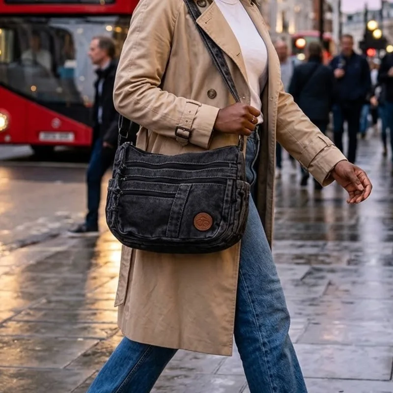 Women's Denim Shoulder Bag Large Capacity Crossbody Bag Minimalist Style Fashion Versatile Daily Commute Handbag