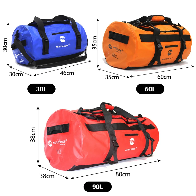 Marjaqe 30/60/90l PVC Schwimmen wasserdicht Rafting Kajak Reisetasche Sattel gepäck Eimer Reises itz Motorrad Heck Aufbewahrung tasche