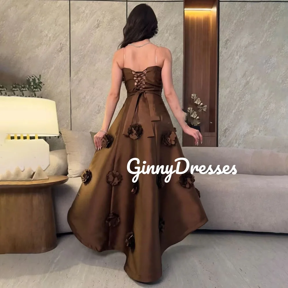 Abito per festa di nozze Personalizza abiti da festa eleganti a trapezio senza spalline lunghi fino al pavimento per le donne Fiori con cerniera Abiti formali Sle