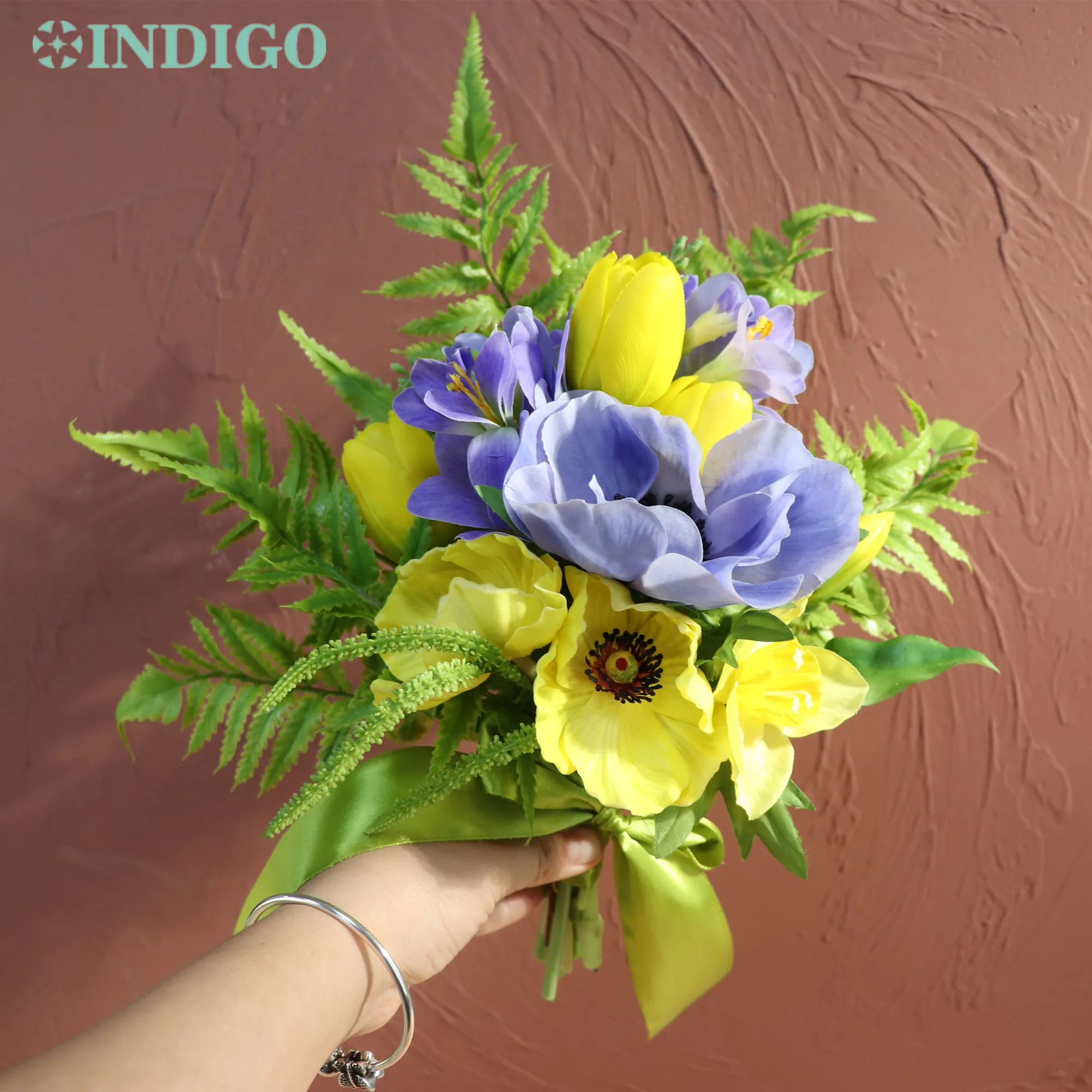 Artificial Flower Small Hand Tied Bouquet, Hydrangea, Anthurium, Tulip Rose, Penoy, Table Decoration, 22 Styles, INDIGO Designed